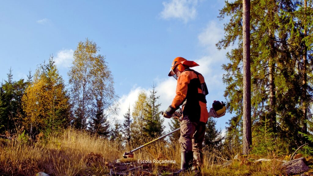 O que é o corpo do filtro de ar da roçadeira e para que serve? 1 roçadeira a gasolina em operação